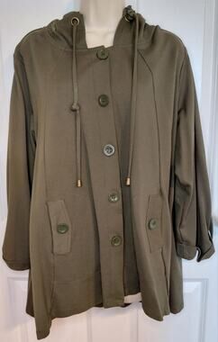 Christian Siriano New York Hooded Swing Jacket Olive Green Plus Size 1X
